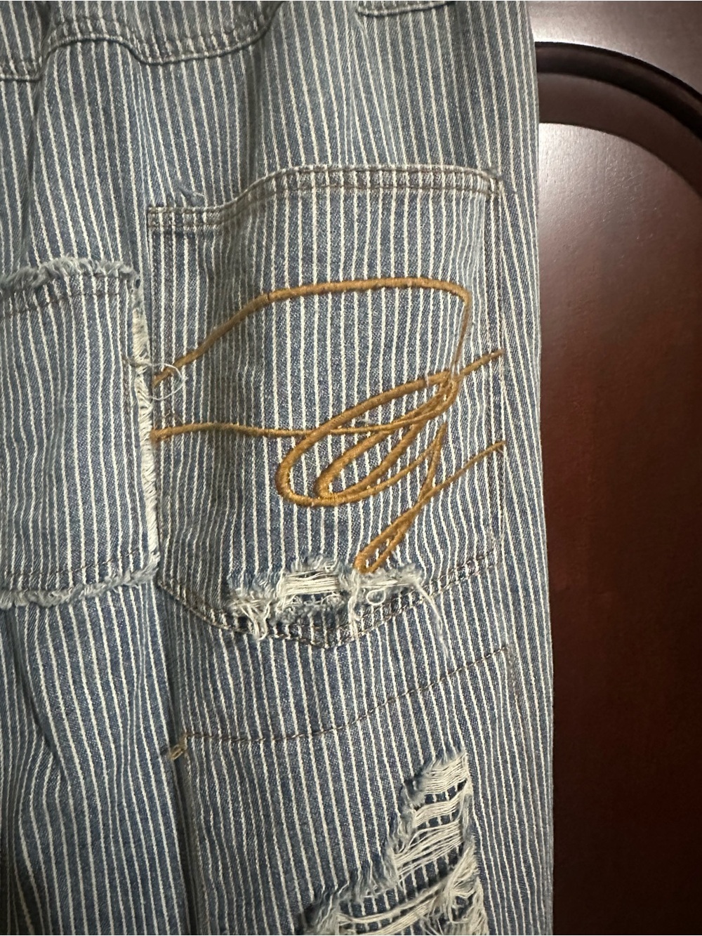 Distressed Stripe Cotton Blend Women’s Jeans - Blue - Picture 3 of 4